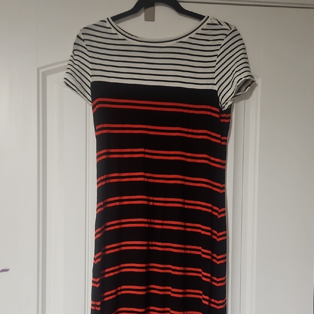 Calvin Klein Black and Red Striped Midi Dress